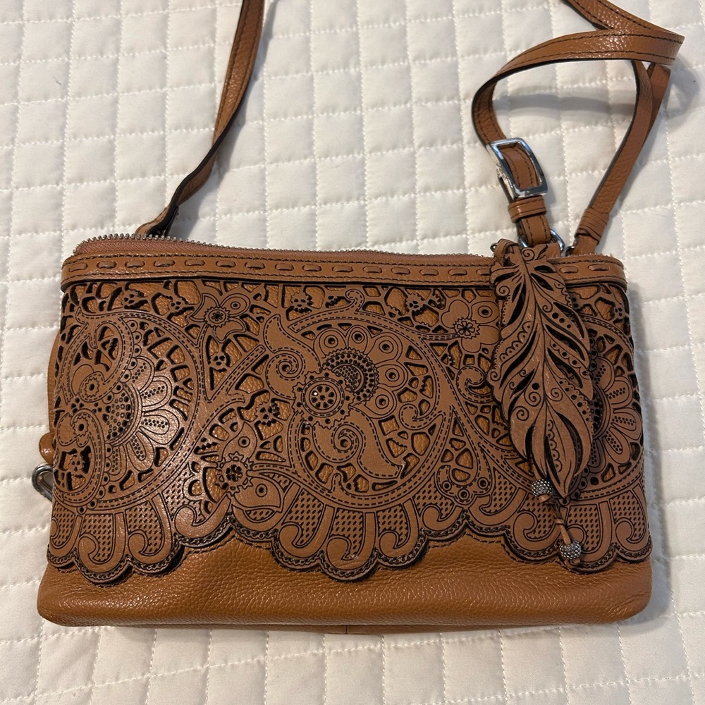 Brighton Brown Leather Crossbody with Leaf Detail